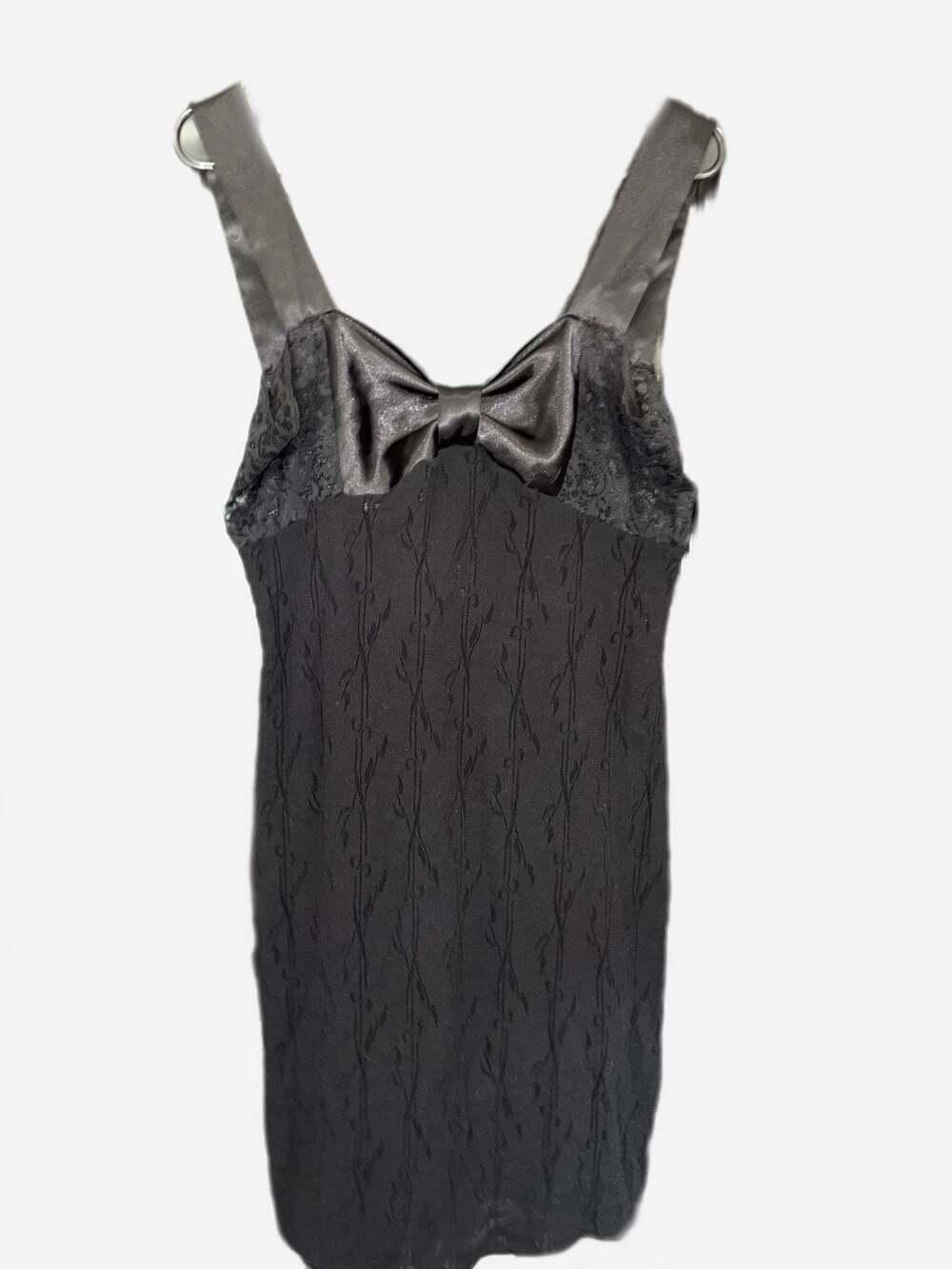 Circa 2000 Vintage Black Lace and Satin Bow Bodycon Mini Dress
